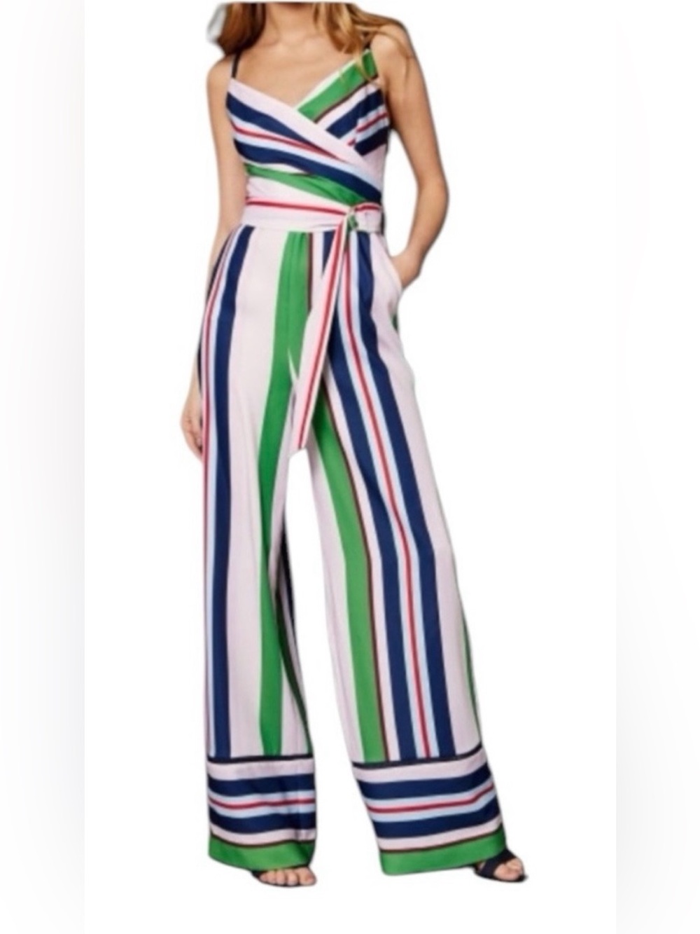 Ted Baker Pink, Green & Navy Striped Wrap Jumpsuit